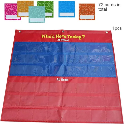 Vista 2 de amzoya Tabla de bolsillo de asistencia con 72 tarjetas de estudiante - Rastreador de comportamiento de aula para perescolar a primaria, tabla
