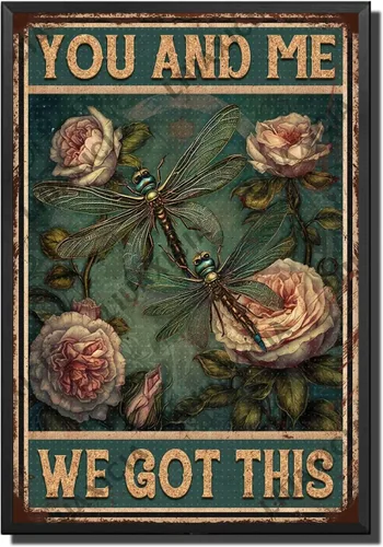Vista 20 de LIUAXICIA Letrero de estaño vintage divertido con texto en inglés «Into The Forest I go to Lose My Mind and Free My Soul Dragonfly», letrero