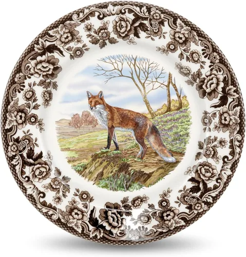 Vista 8 de Spode Woodland Bass Plato de Ensalada - 8" Loza Fina, Hecho en Inglaterra, Diseño de Pez de Caza con Borde de Flores Británicas para Ensaladas