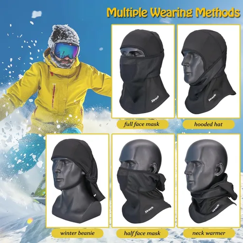 Vista 4 de Pasamontañas para clima frío, máscara térmica de forro polar para invierno, calentador de cabeza, equipo de motocicleta para hombres y mujeres