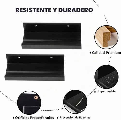 Vista 5 de Muzilife Estantes flotantes pequeños de madera de 12 pulgadas con labio, 2 Negro