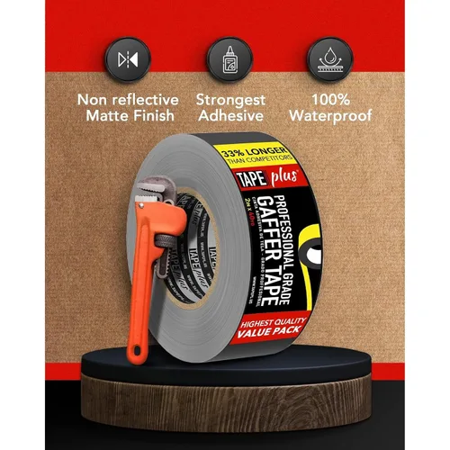 Vista 2 de TapePlus Gaffer - Rollo de cinta adhesiva impermeable, gestión de cables eléctricos y marcado del piso, cinta de vinilo no reflectante para suelo