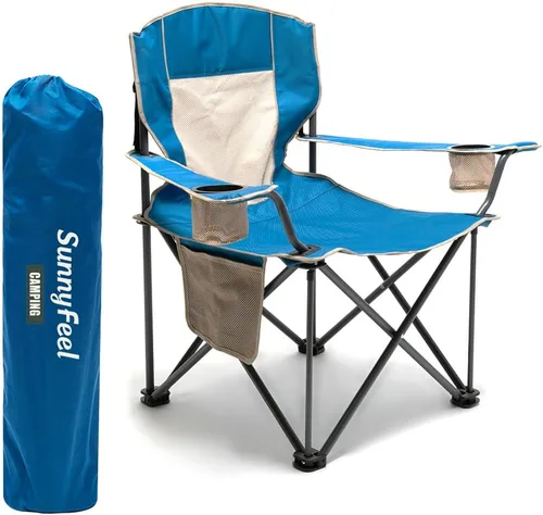Vista 8 de SUNNYFEEL Silla de campamento plegable de gran tamaño de 500 LBS, sillas de jardín resistentes para adultos, color negro, portátil, plegable