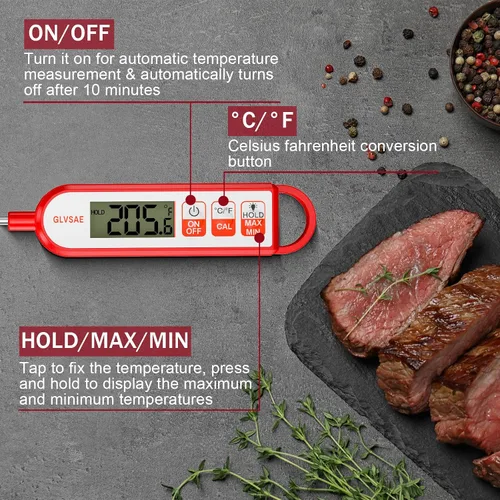 Vista 4 de GLVSAE Termómetro digital para carne, lecturas instantáneas en 1-2 segundos, termómetro de alimentos con sonda extendida, impermeable para cocinar