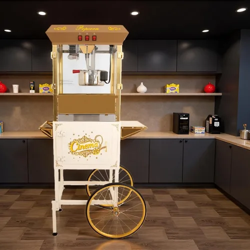Vista 4 de Máquina comercial de palomitas de maíz con carrito, máquina de palomitas de maíz para cine con hervidor de 16 onzas, control de 3 interruptores