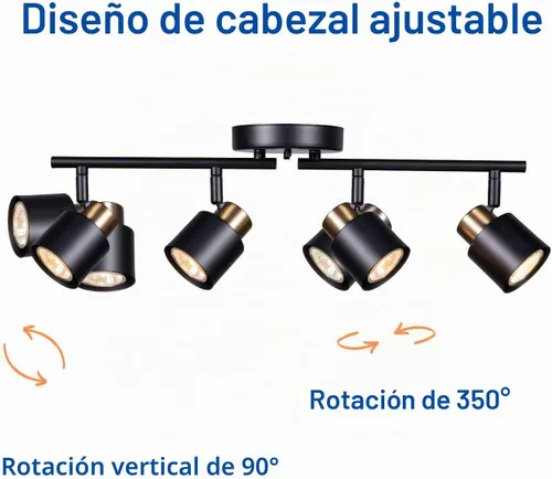 Vista 6 de Kit de iluminación de riel de 4 luces, acabado de latón negro mate ajustable con foco de techo moden empotrado para cocina, sala de estar, mejoras