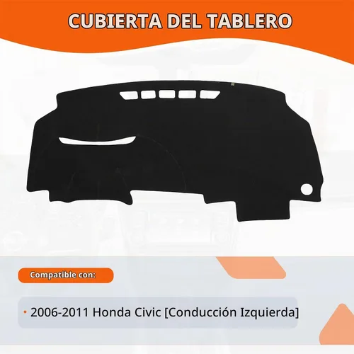 Vista 2 de Cubierta de tablero para Ho-nda Civic 2011-2006 (para conducción a la izquierda), alfombrilla antirreflejos, protector solar antideslizante (negro)