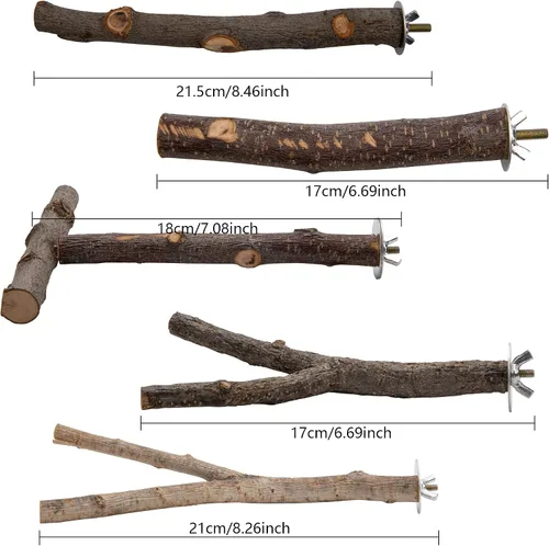 Vista 4 de EBaokuup 5 perchas para pájaros de madera natural para loro, soporte de madera para loros, ramas, jaula, accesorios para pájaros pequeños