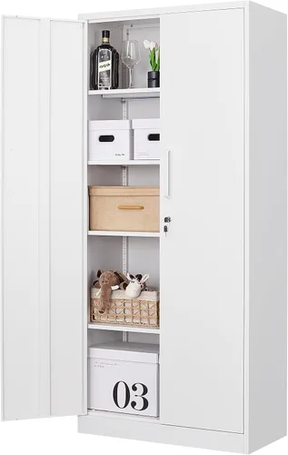 Vista 11 de Fesbos Armario de almacenamiento de metal, archivadores de acero de 36 pulgadas de alto con puertas con cerradura y estantes ajustables, gabinete