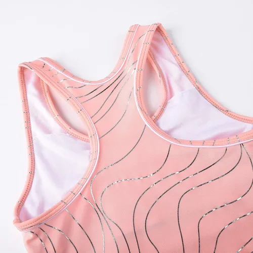 Vista 4 de JerrisApparel - Traje de baño de dos piezas para niñas. Traje de baño tipo tankini (camiseta sin mangas con short).