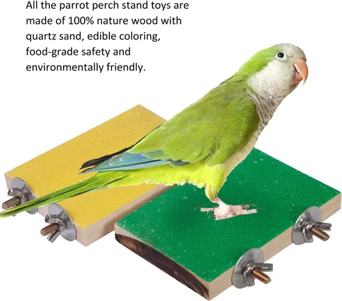Vista 4 de 4 piezas de juguete de perca para pájaros, soporte de perca de loro de madera, plataforma de molienda de patas, accesorios de jaula, juguetes