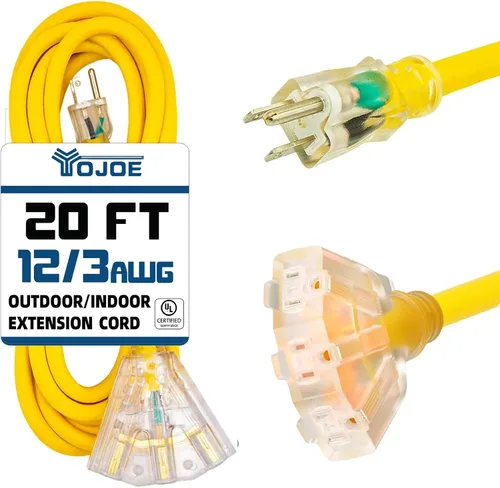 Vista 10 de YOJOE Cable de extensión de 3 salidas para interiores y exteriores con extremo iluminado, cable de alimentación de 3 clavijas 15A resistente a