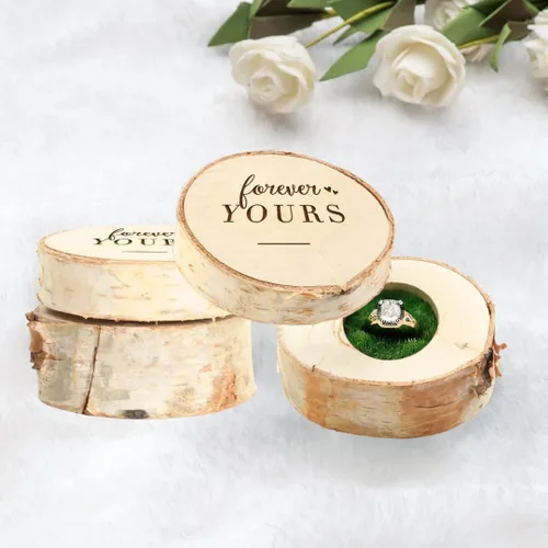 Vista 7 de Koyal Wholesale Caja de anillo grabada, caja de anillo de compromiso de madera real de abedul, Forever Yours, caja de propuesta de boda