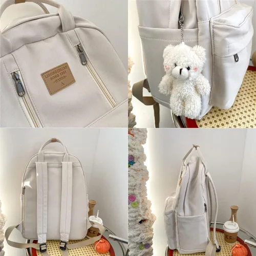 Vista 4 de AONUOWE Mochila preppy con peluches linda mochila para adolescentes y niñas, bolsas escolares ligeras de academia, bolsa escolar de estética sólida