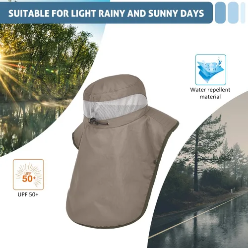 Vista 7 de LCZTN - Sombrero de protección solar de ala ancha, sombrero de pesca con solapa para cara y cuello, protección UPF 50+
