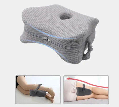 Vista 2 de Almohada de rodilla mejorada para personas que duermen de lado con correa elástica, almohada de piernas de espuma viscoelástica, ideal