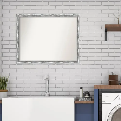 Vista 5 de Amanti Art Silver Bathroom Mirror for Over Sink, 22x28 Custom Made Scratched Wave Chrome Rectangle Vanity Mirror, Medium Traditional Wood Frame