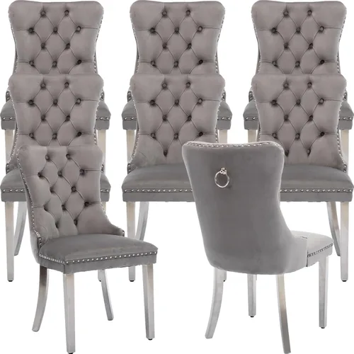Vista 58 de Juego de 2 Sillas de Comedor Modernas de Mediados de Siglo, Tapizadas en Terciopelo Beige con Respaldo Acolchado, Sillas de Cocina y Comedor, Patas