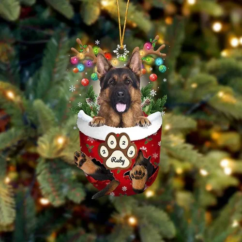 Vista 111 de Adornos personalizados de Pug cervatillo – Decoración personalizada para árbol de Navidad con patas de bolsillo de nieve
