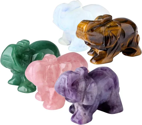 Vista 23 de Decoración de elefante de cuarzo rosa, cristales rosados, piedras curativas, figura de bolsillo, estatua de cristal natural, escultura tallada a