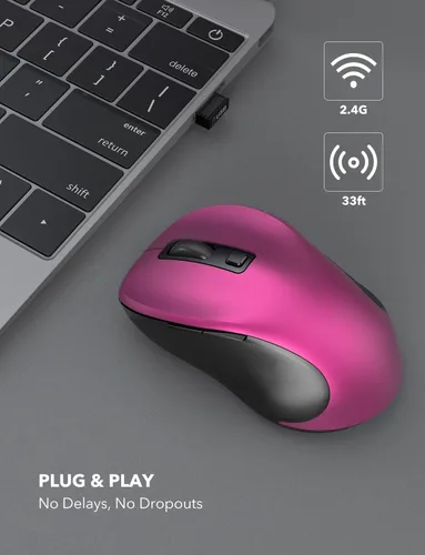 Vista 2 de Trueque Mouse inalámbrico para laptop, mouse ergonómico de 2.4 G con 3 niveles de DPI ajustables, botones de página arriba y abajo, mouse USB