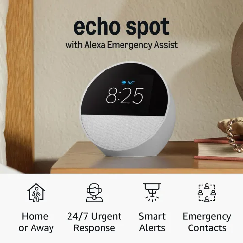 Vista 9 de Amazon Echo Spot: ideal para mesitas de noche, oficinas y cocinas, incluye despertador inteligente con Alexa (negro)