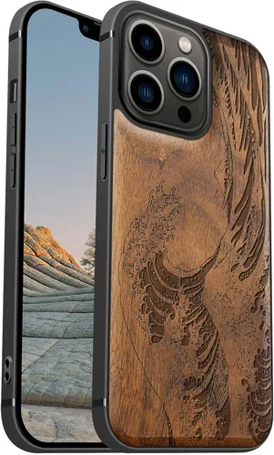 Vista 20 de Carveit Funda magnética de madera para iPhone 13 [madera natural y TPU suave] Funda protectora de madera única y elegante a prueba de golpes