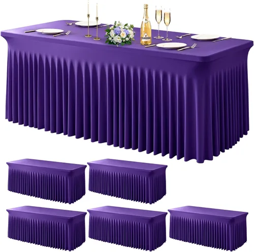 Vista 24 de Wish Care Paquete de 2 manteles de elastano elástico azul bebé para mesas rectangulares de 4 pies, manteles ajustables sin arrugas de 4 pies