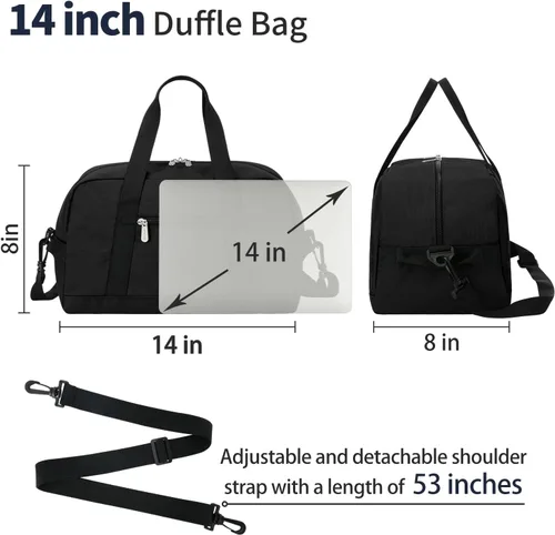 Vista 6 de Pequeña bolsa de gimnasio de 14 pulgadas, ligera, de transporte, mini bolsa de lona para viajes y deportes, Negro -, Bolsa de gimnasio pequeña