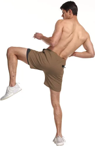 Vista 5 de EVERWORTH - Pantalones cortos 2 en 1 para hombre, ligeros, para gimnasio, entrenamiento, cortos, para correr, atletismo, con bolsillos con cremallera