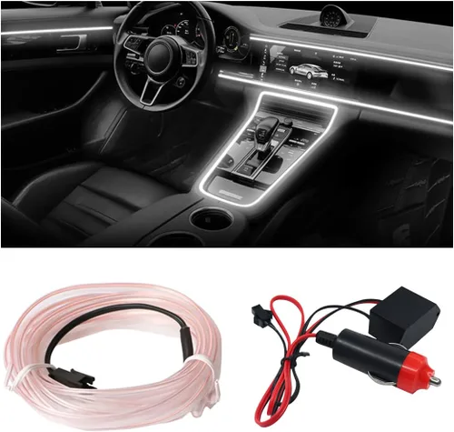 Vista 8 de Tira de luces LED para el interior del automóvil, 16 pies de luz de neón con borde de costura para encendedor de cigarrillos automáticos, kits