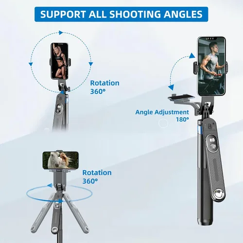Vista 3 de Selfie Stick - Trípode para teléfono celular 71 con control remoto, adaptador de rosca de tornillo de 1/4 pulgadas, trípode de viaje para grabación