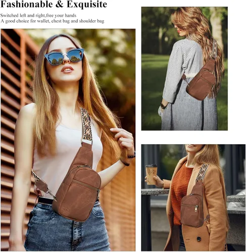 Vista 7 de Long Keeper Bolso cruzado pequeño - Bolso cruzado de cuero vegano para mujeres y hombres, bolsa de pecho para teléfono, bolsa de viaje cruzada
