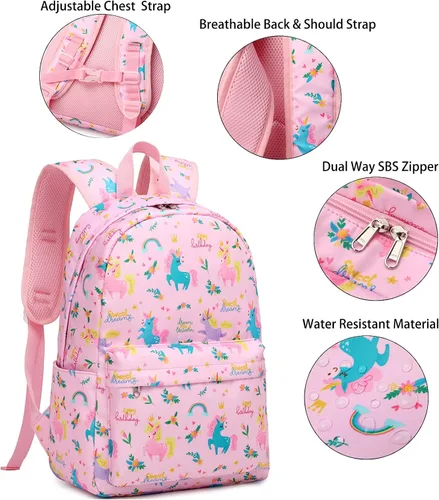 Vista 5 de YCBB Mochilas para niños para escuela, juego de mochilas ligeras para preescolar, jardín de infantes, escuela primaria, mochilas para niñas y niños