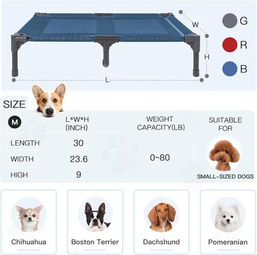Vista 4 de suddus Cama elevada para perros impermeable al aire libre, cama elevada portátil para perros, camas para perros fuera del suelo, cama para perros