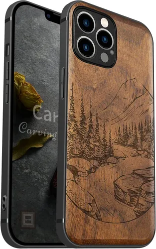 Vista 12 de Carveit Funda magnética de madera para iPhone 12 Pro [madera natural y TPU suave negro] a prueba de golpes, funda protectora de madera única