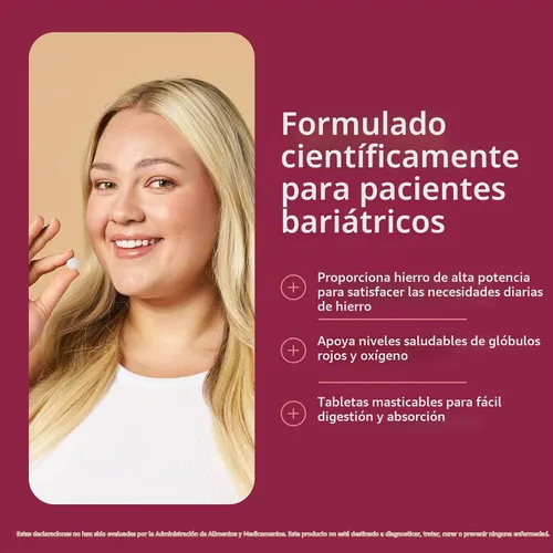 Vista 2 de Bariatric Advantage Hierro masticable de 60 mg con vitamina C para una mayor absorción y utilización, fácilmente digerible para pacientes