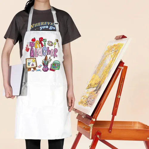 Vista 6 de WZMPA Delantal de profesor de arte con bolsillos, delantal ajustable para pintores de artistas para amantes del arte