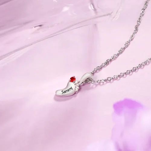 Vista 3 de Collar de piedra natal personalizado con pies de bebé, collar con 1-6 piedras natales y nombres, collar de piedra natal para madre y familia