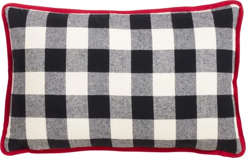 Vista 2 de SARO LIFESTYLE DAMA di Natale Collection Buffalo Plaid Joy - Almohada rellena de poliéster, 12 x 20 pulgadas, color negro