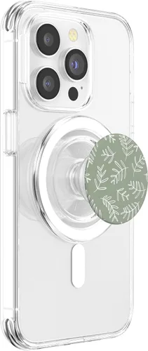 Vista 4 de PopSockets MagSafe PopGrip con patrón floral verde oliva para iPhone