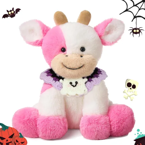 Vista 11 de Hopearl Adorable Vaca de Peluche, Juguetes de Vaca Flexible Suave, Animales de Peluche, Regalos de Cumpleaños Lindos para Niños, Niñas, Niños