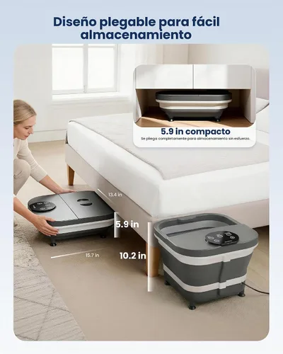 Vista 3 de Masajeador de baño de spa de pies mejorado 2026 con calor, bañera plegable 2-Gris