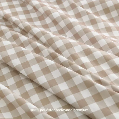 Vista 9 de Andency - Funda de edredón Gingham tamaño Queen, funda de edredón de estilo granjero con volantes en color marrón claro y estilo shabby chic, juego