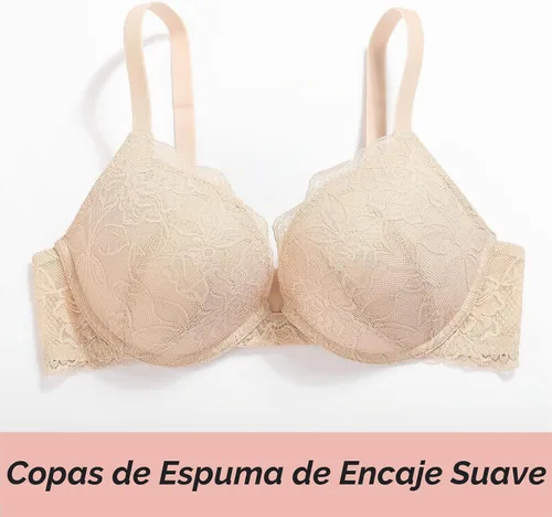 Vista 7 de DOBREVA - Brasier de encaje con efecto push up para mujer, con aros, con inmersión, cobertura completa, sexy, talla grande, con soporte Beige