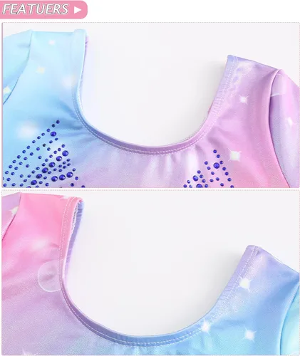 Vista 6 de Happy Cherry Leotardos de gimnasia para niñas, brillante, atlético, unitardo, ropa de baile