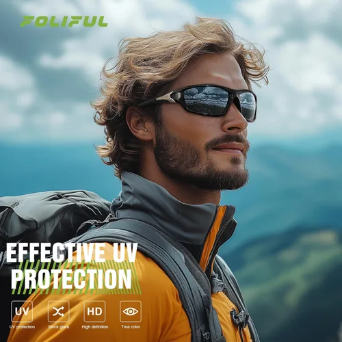 Vista 2 de Paquete de 3 lentes de sol deportivos polarizados para hombres, gafas de sol masculinas envolventes con protección UV para ciclismo, pesca