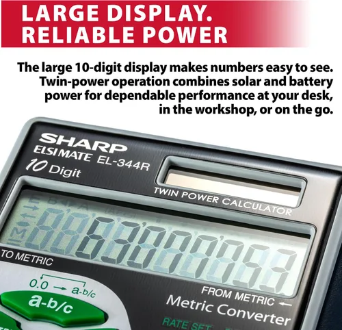 Vista 10 de Sharp EL344RB Calculadora de 10 dígitos con puntuación, convertidor métrico, pantalla LCD alimentada por energía solar, calculadora de bolsillo