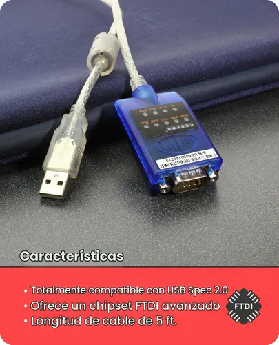 Vista 5 de Gearmo Adaptador USB a serie RS-232 con indicadores LED, chipset FTDI, compatible con Windows 11/10/8.1/8/7, Mac OS X 10.6 y superior
