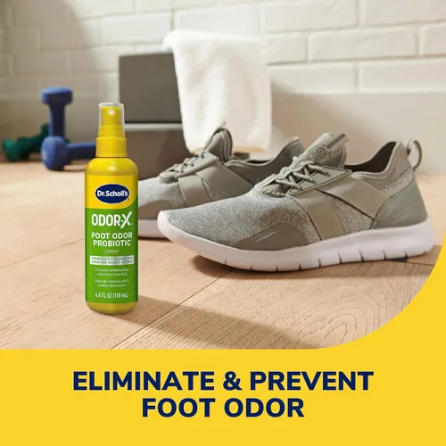 Vista 4 de Dr. Scholl's ODOR-X - Aerosol probiótico de olor para pies, 4 onzas/ Elimina inmediatamente los peores olores y polvo en aerosol para combatir